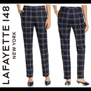 LAFAYETTE 148 NWOT New York Navy Clinton Plaid check Straight Leg Dress Pants 8